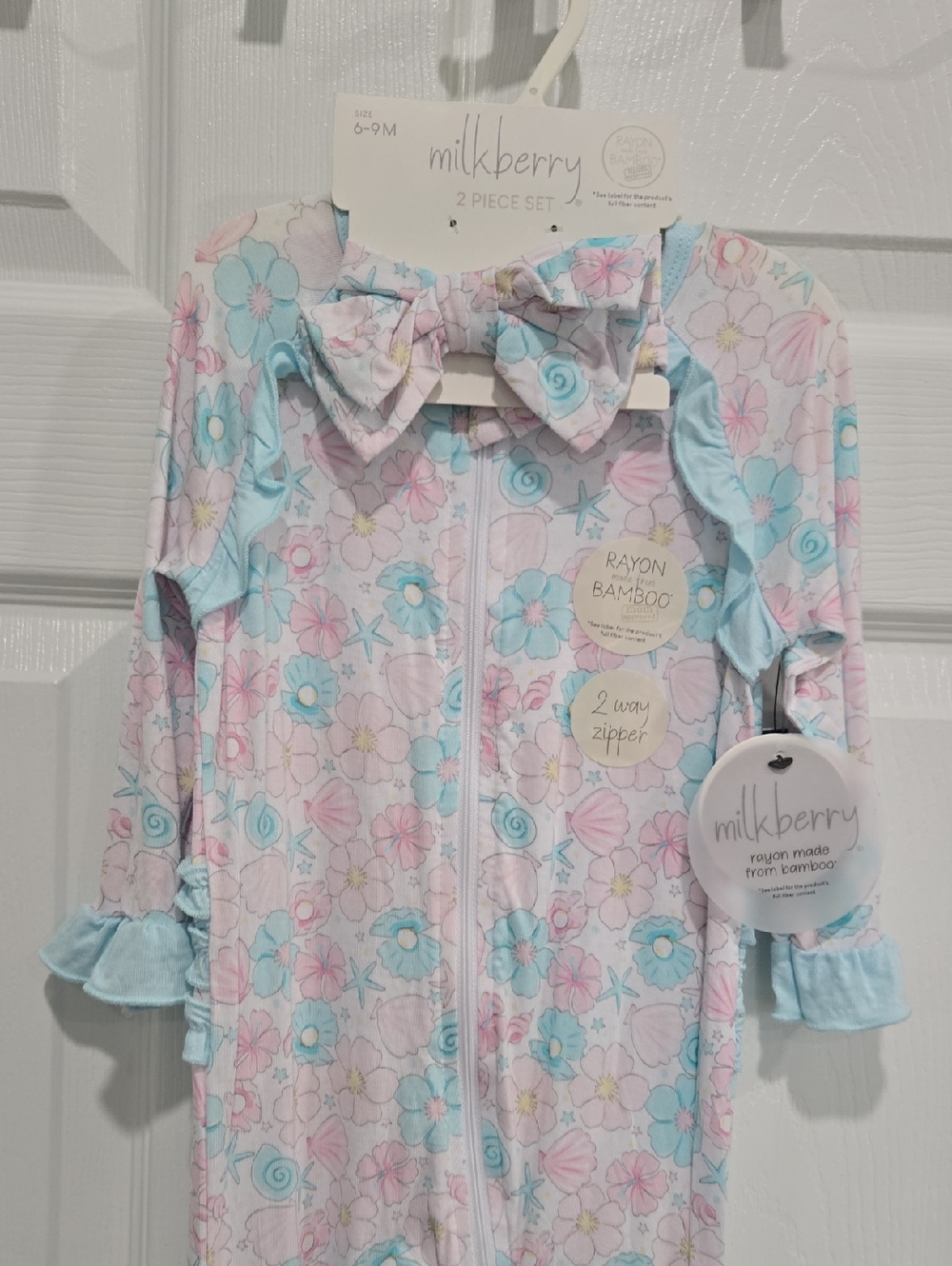 Milkberry Baby Floral Coastal Pajamas in Pastel Pink & Blue New With Tags